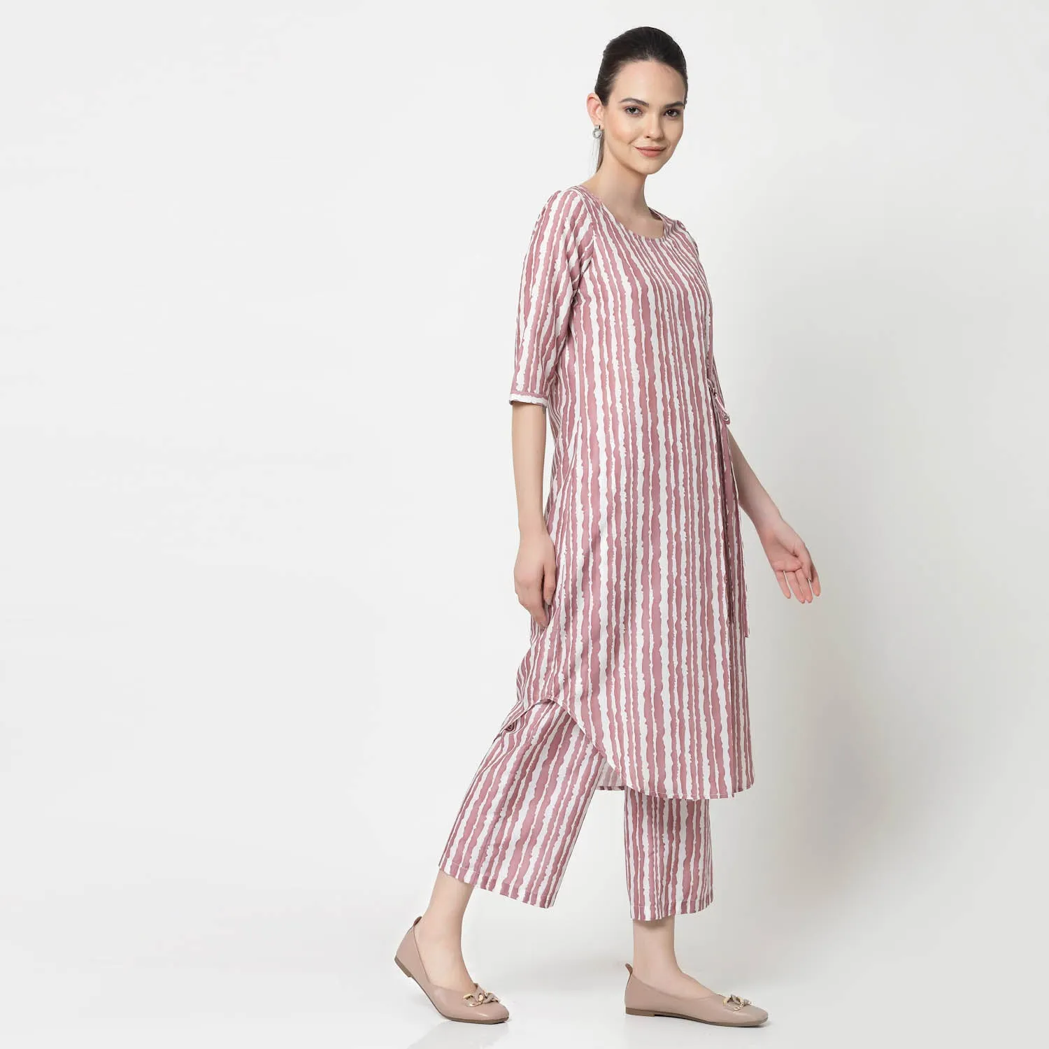 Pink Stripe Tunic With Side Tie Knot