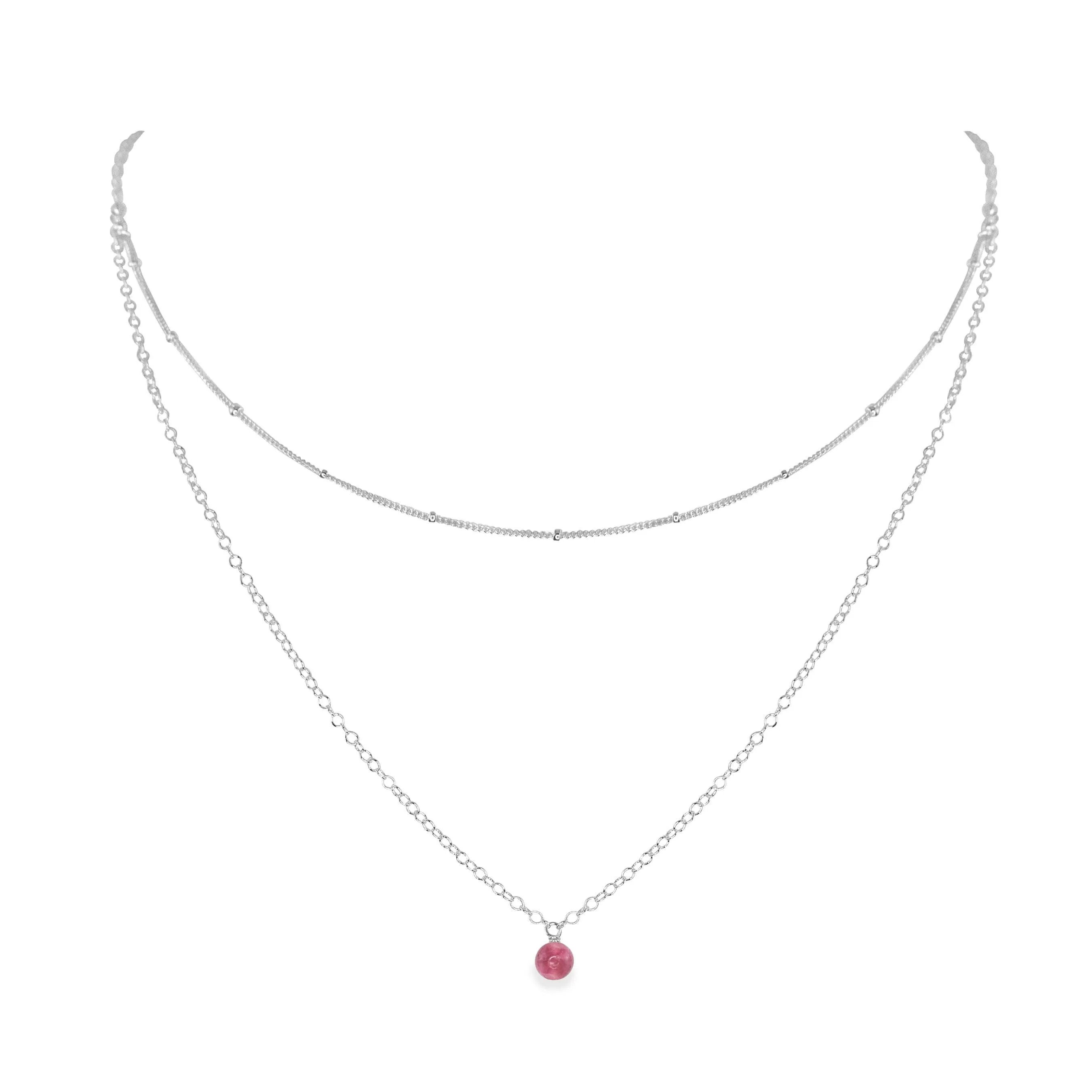 Pink Tourmaline Gemstone Chain Layered Choker Necklace