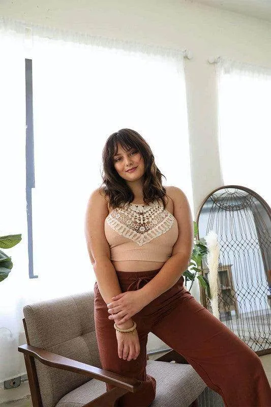 Plus Size Crochet Lace High Neck Bralette Top