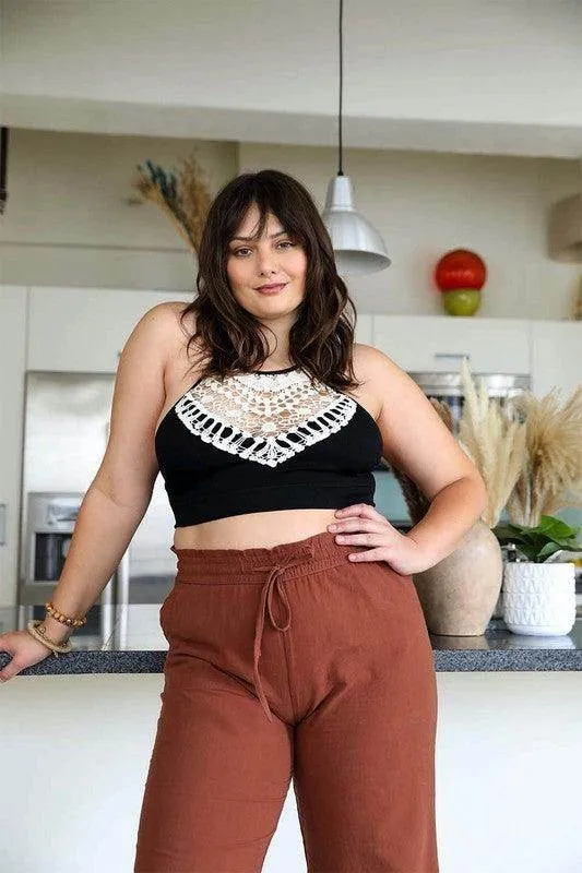 Plus Size Crochet Lace High Neck Bralette Top