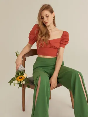 Premium Foldover Front Shirred Crop Milkmaid Top