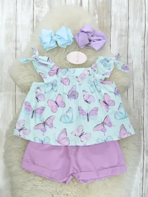 Purple Butterfly Tank & Shorts Outfit