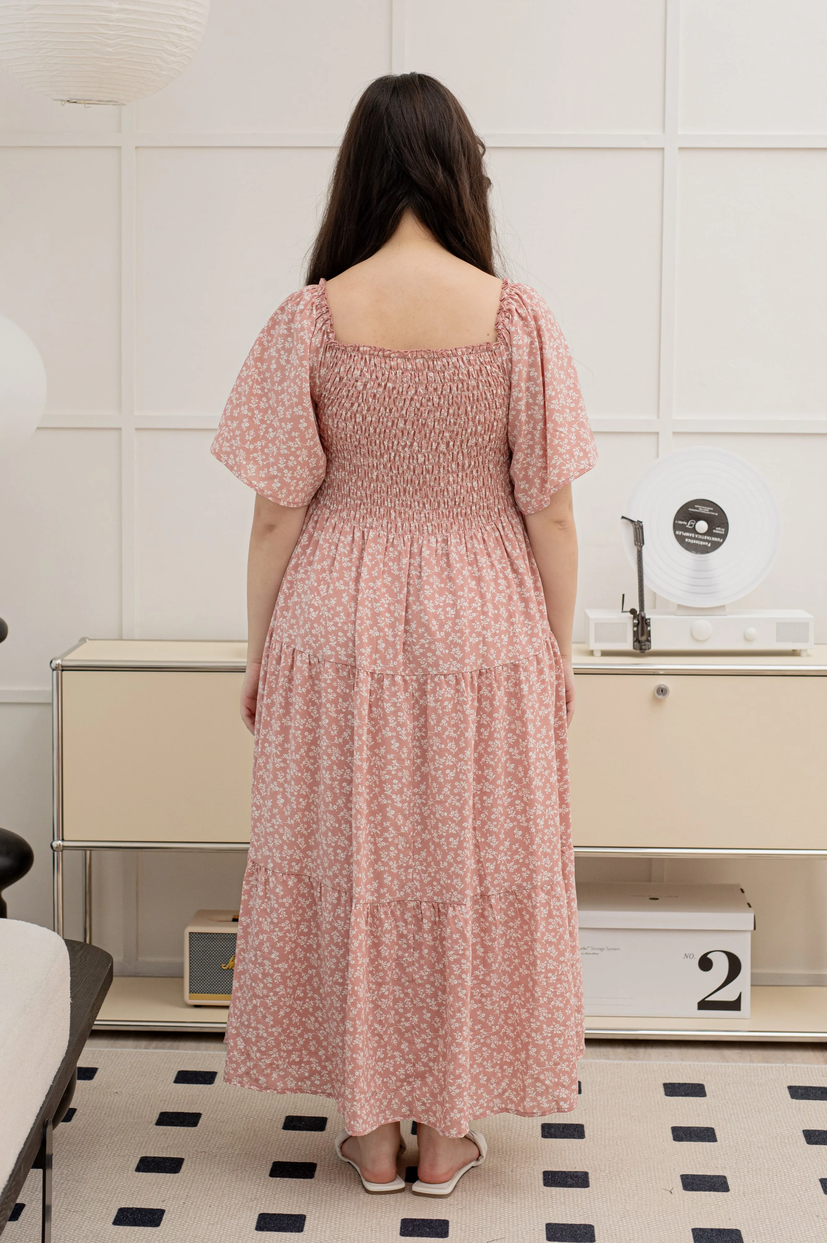 (RESTOCK) Flora Smocked Maxi Dress In Pink Floral