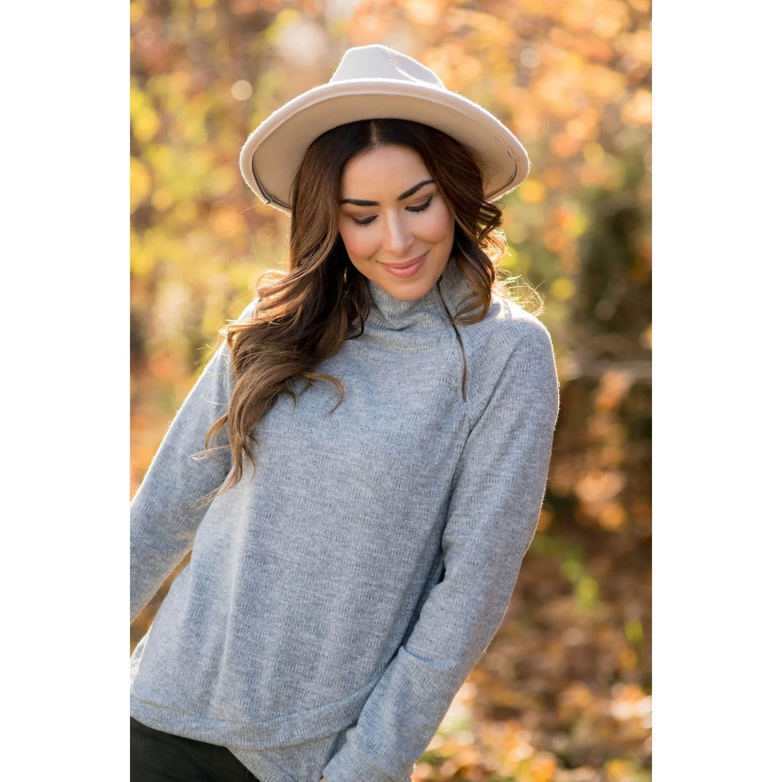 Ribbed & Zipped Textured Sweatshirt