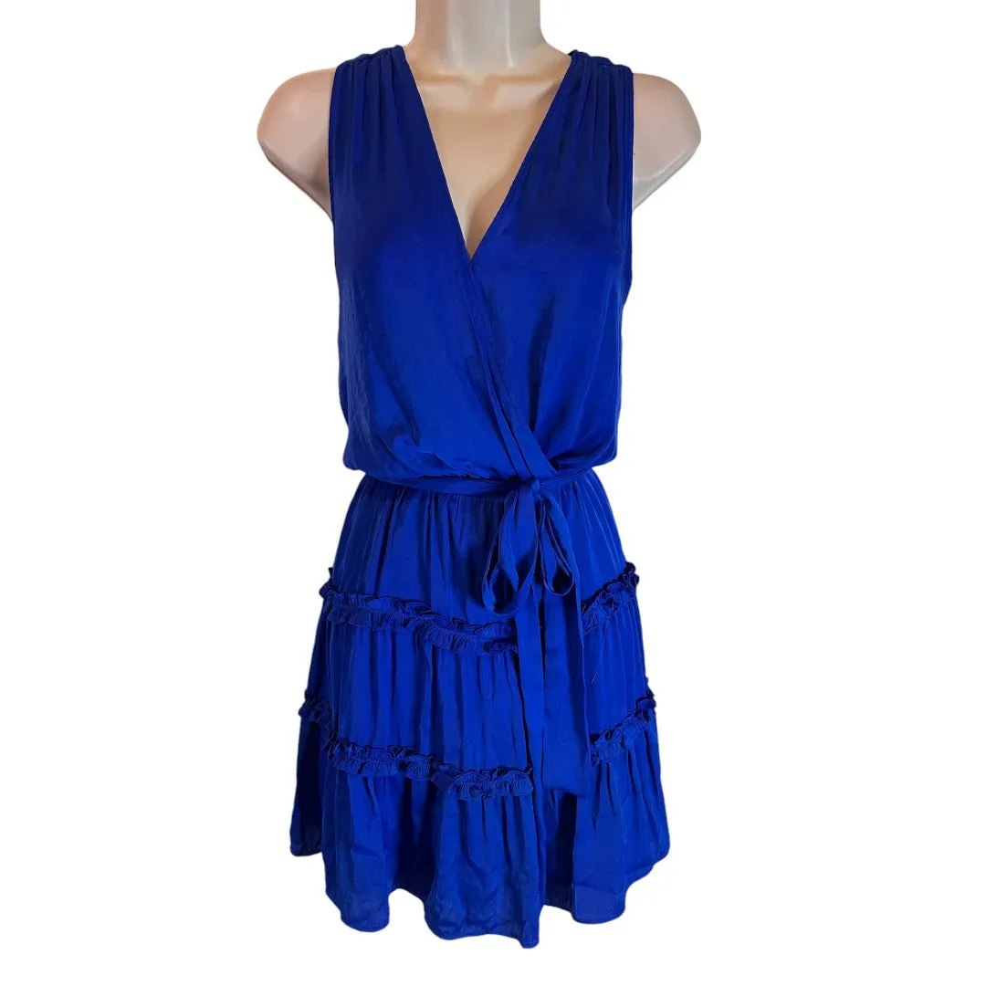 Royal Blue Tiered Ruffle Faux Wrap Dress Sleeveless