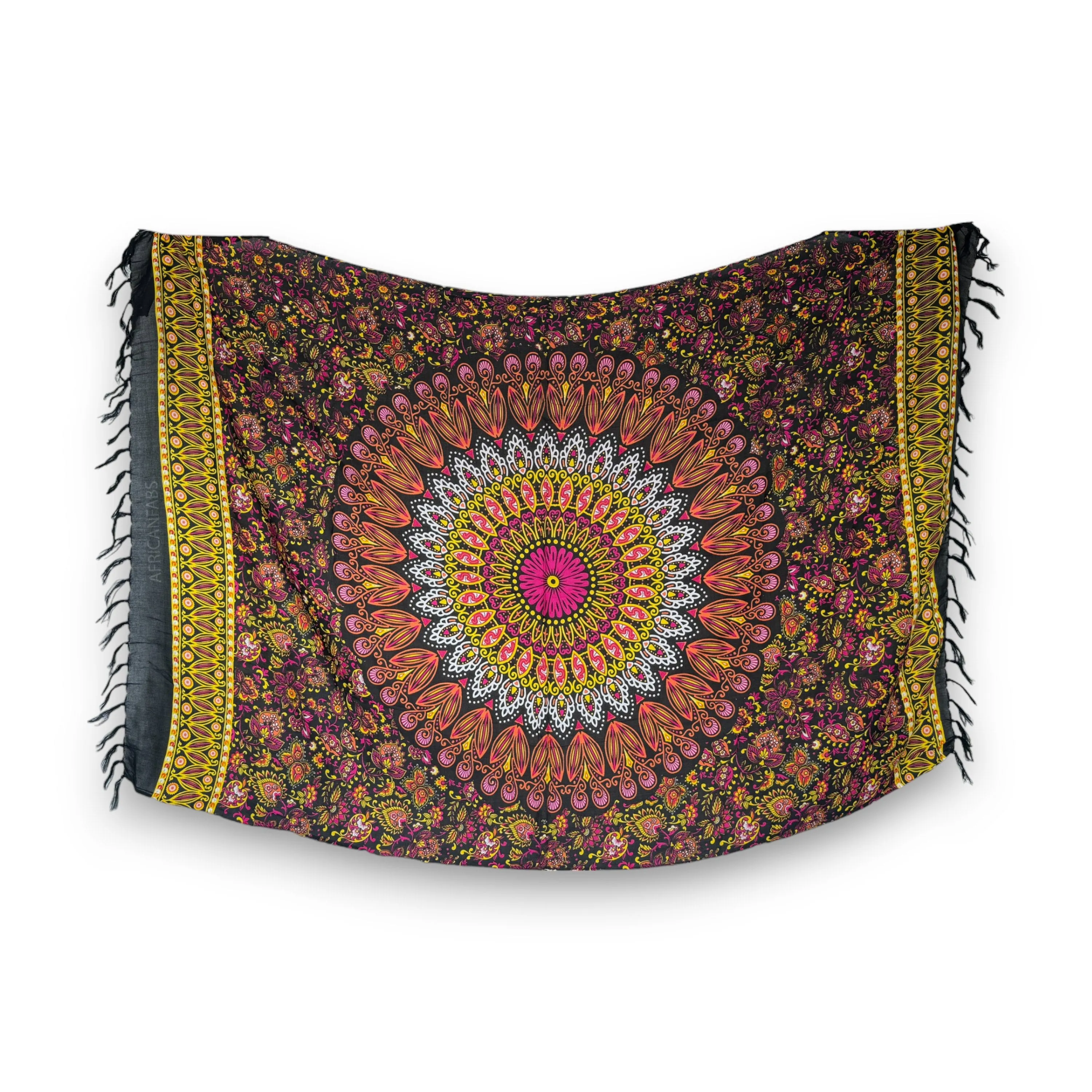 Sarong / pareo - Beachwear wrap skirt - Black / pink Mandala