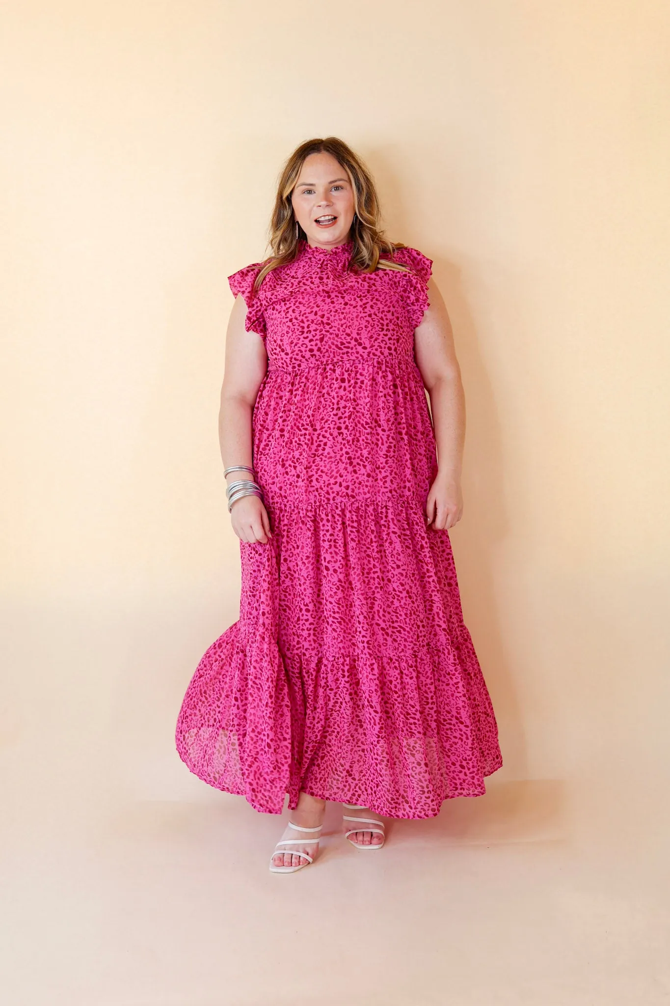 Settle The Score Leopard Print Maxi Dress in Magenta Pink