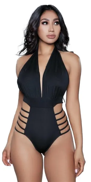 Sexy Bea Deep Plunge Halterneck Strappy Swimsuit