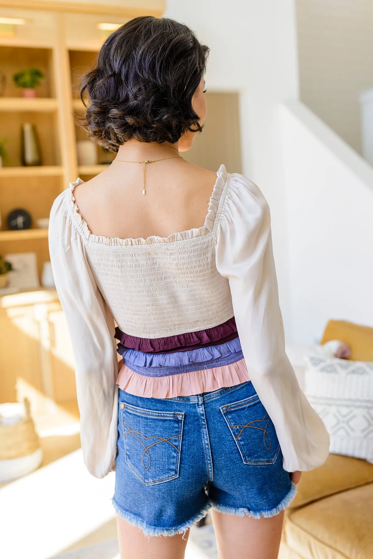 SHIRLEY SMOCKED RUFFLE BLOUSE