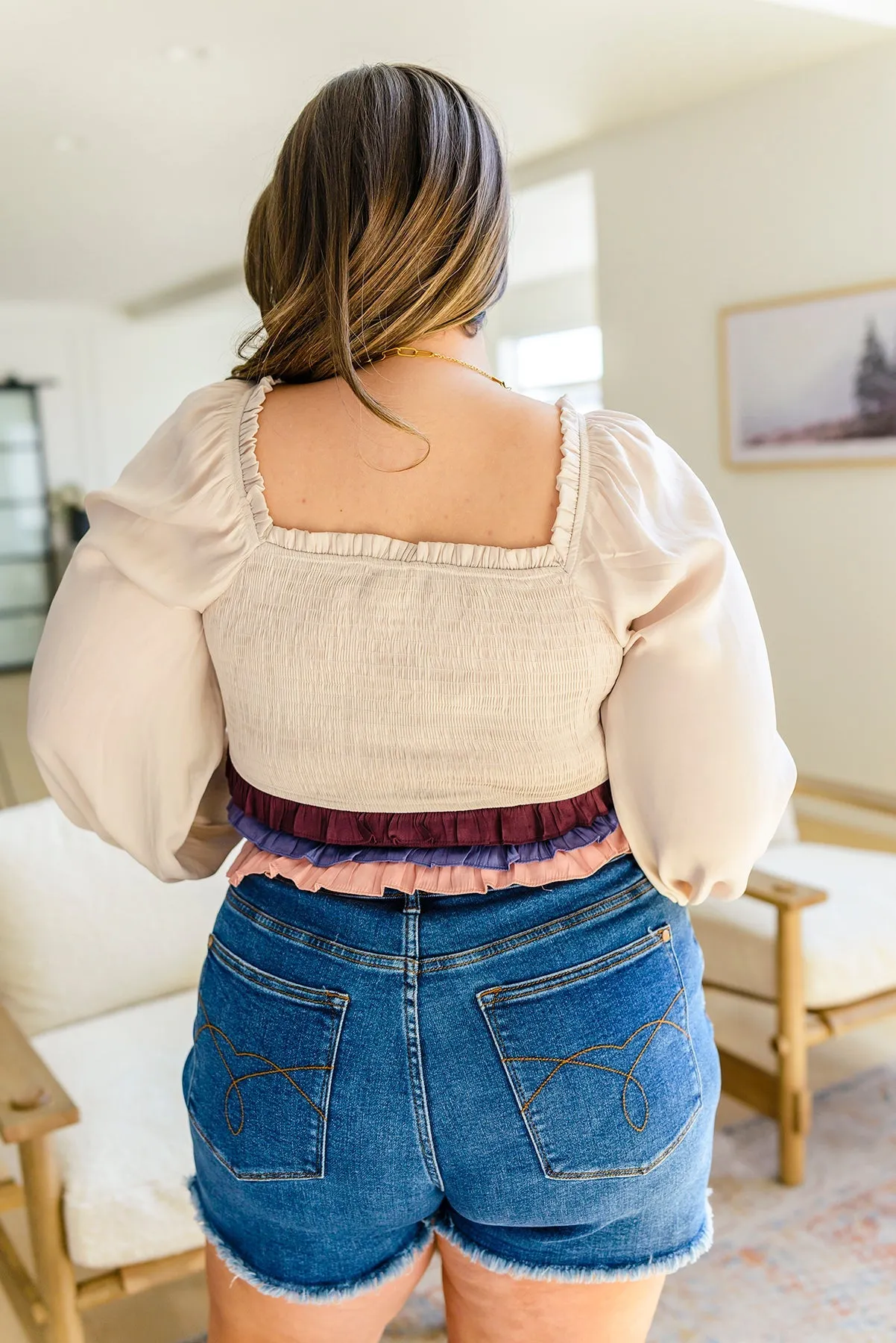 SHIRLEY SMOCKED RUFFLE BLOUSE
