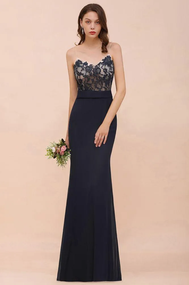 Sweetheart Floral Mermaid Bridesmaid Dress Sleeveless Navy Formal Party Dress