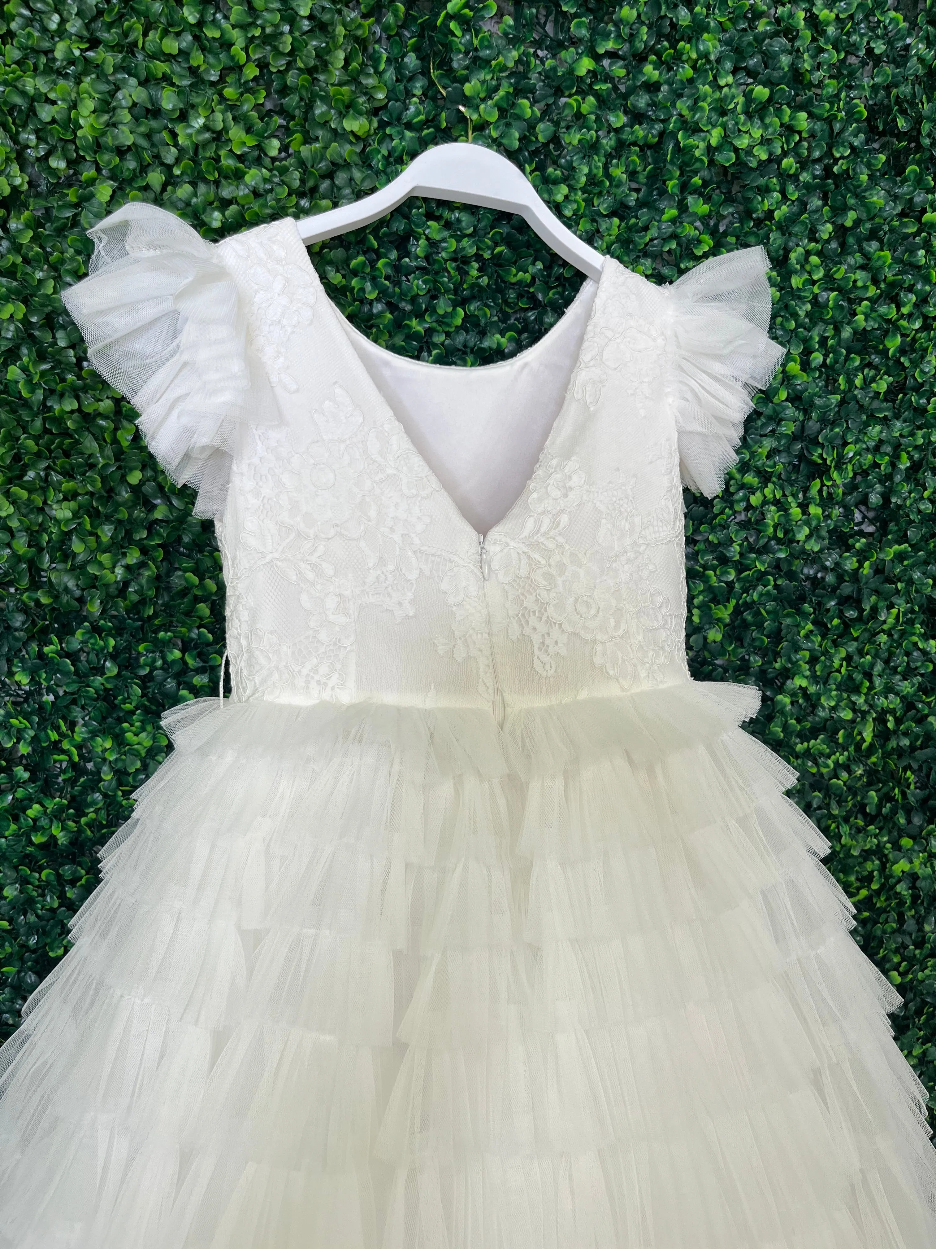 Teter Warm Ruffle Sleeve Tiered Ruffle Tulle Gown GS42