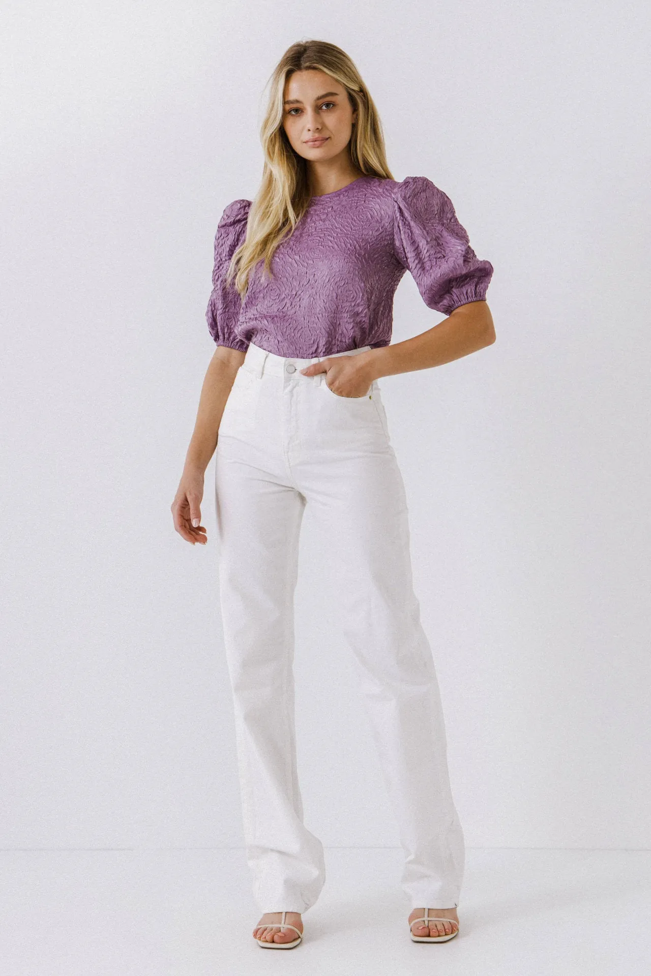 Texture Fabric Puff Sleeve Top