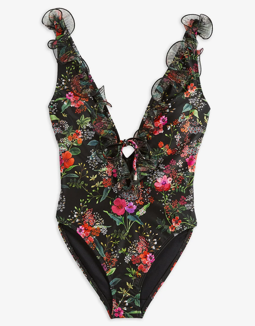 Tilulah Ruffle Plunge Swimsuit - Black