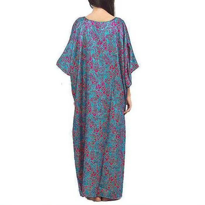 Turquoise Print Long Kaftan