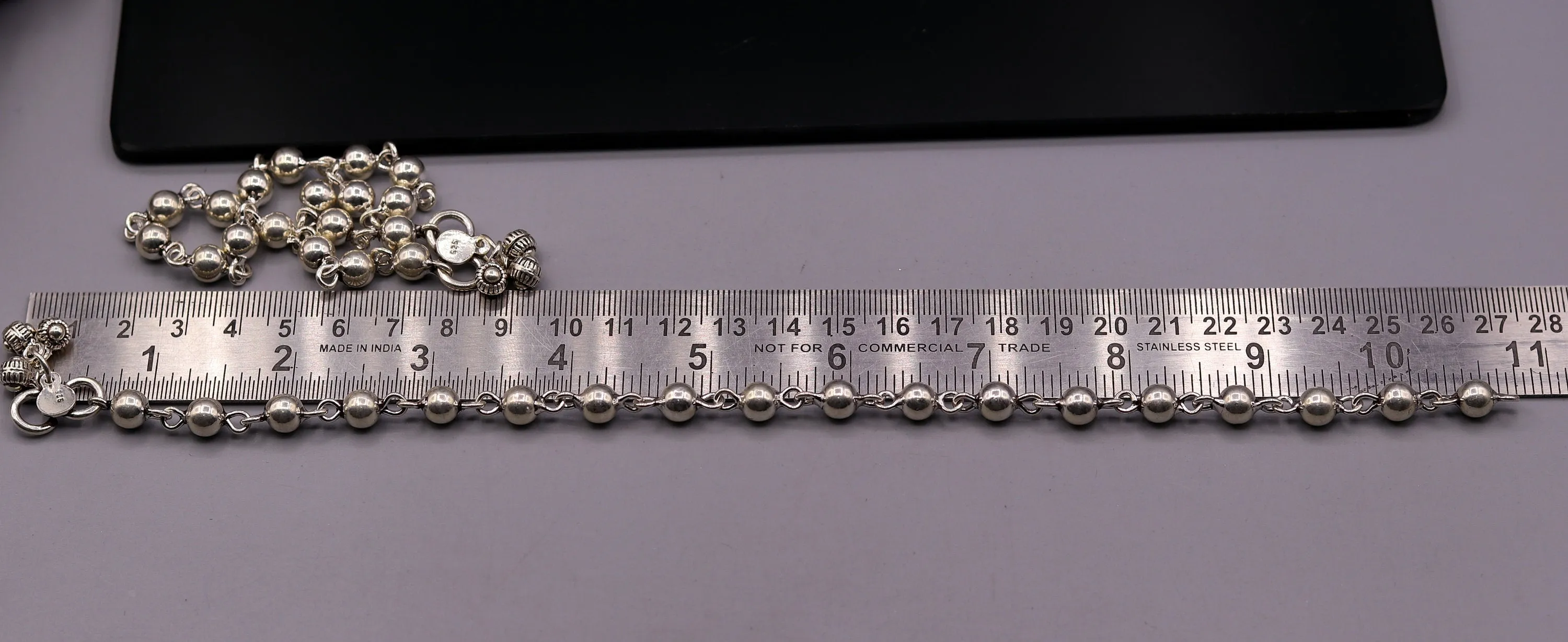 Vintage design Handcrafted 925 sterling silver anklet feet beads bracelet gorgeous hanging bells tribal wedding belly dance jewelry Ank26