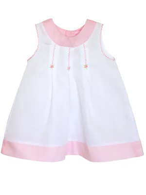 White Pink Hand Embroidered Baby Girls Portrait Beach Dress