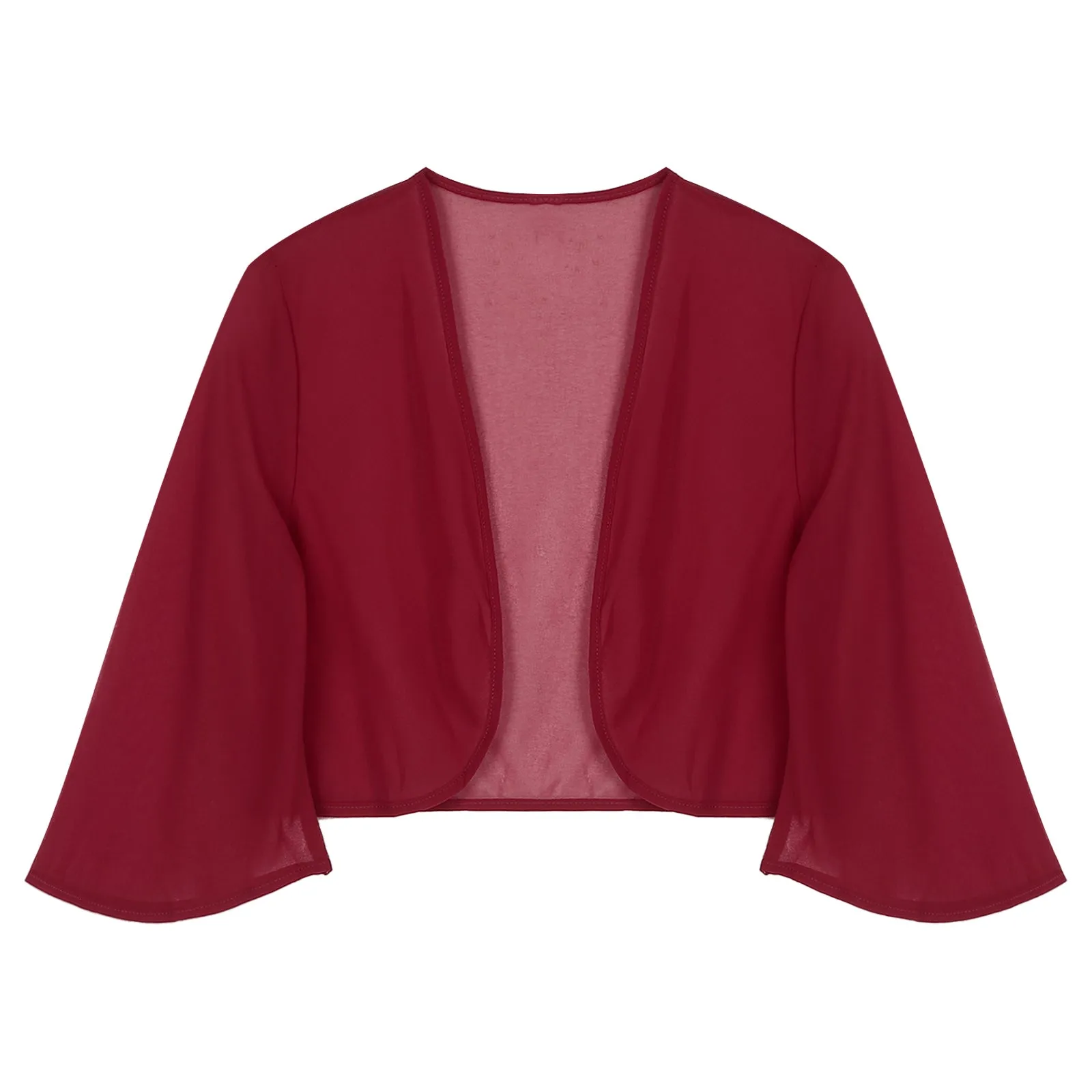Women Chiffon Cardigan Bolero Shawls 3/4 Sleeve Solid Soft Cape Coat Wedding Bridal Party Dress Wraps Beach Vacation Cover Ups