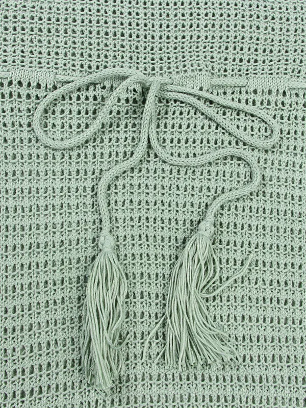 Women's Floor Length Hollow Knit Tassel Beach Cover Up