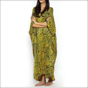 Yellow Tiger Print Ladies Kaftan