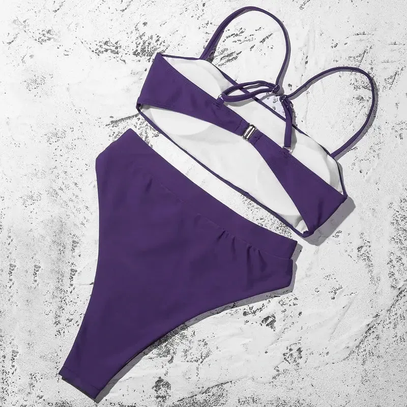 ZTVitality Sexy Bikinis Solid Push Up Bikini 2021 Hot Sale Padded Bra Straps High Waist Swimsuit Female Swimwear Women Biquini